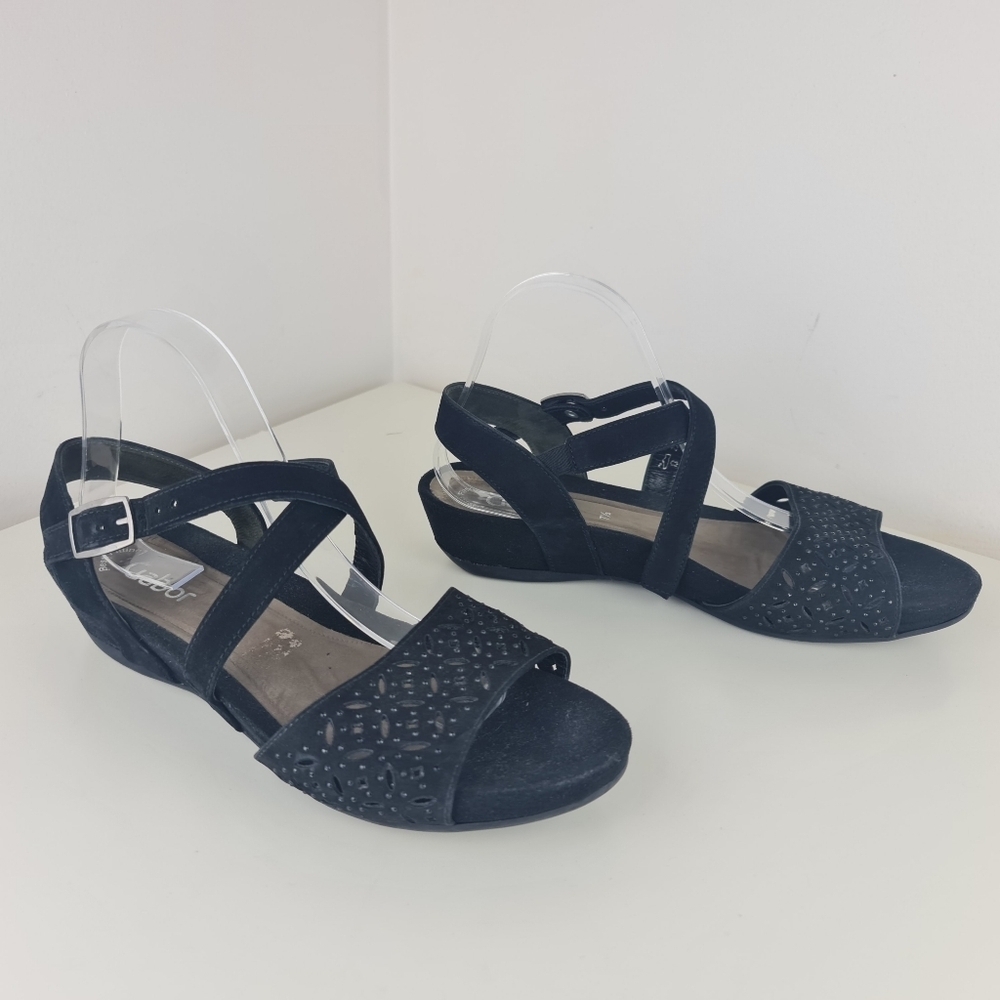 Gabor women suede black sandals embellished two strap size US 10 - Picture 6 of 12